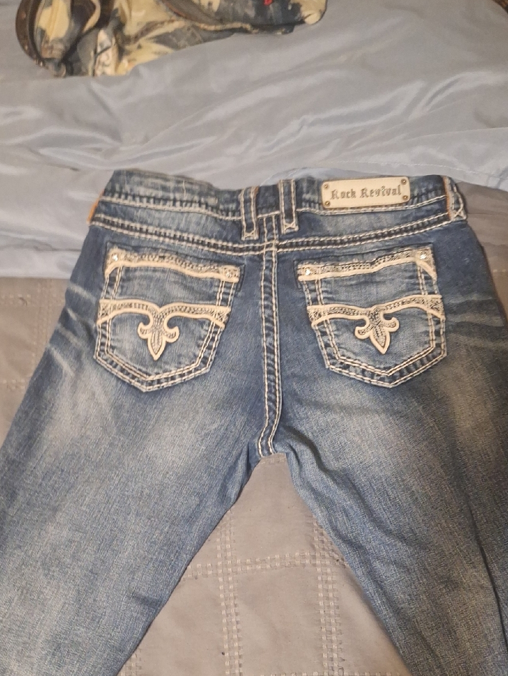 Rock Revival Women's Blue Distressed "Phyllis"Jeans with Embroidered Pockets